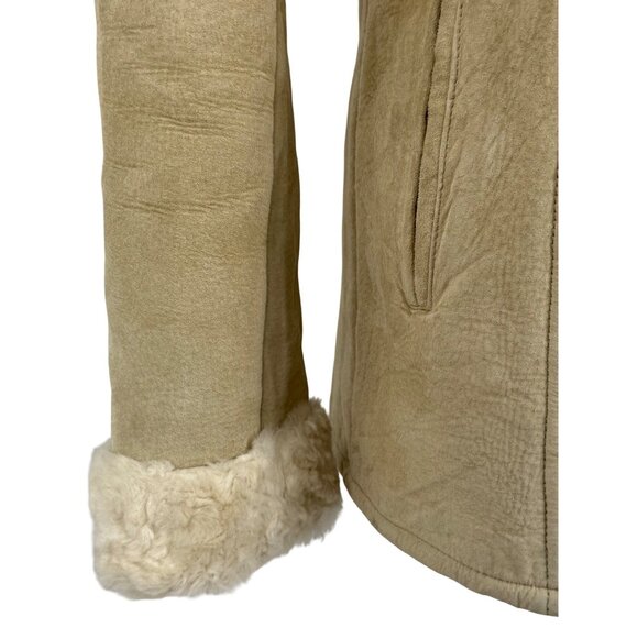 VTG Kenneth Cole Tan Suede Leather Fur Lined Penny Lane Afghan Coat | Boho Indie - Picture 4 of 16